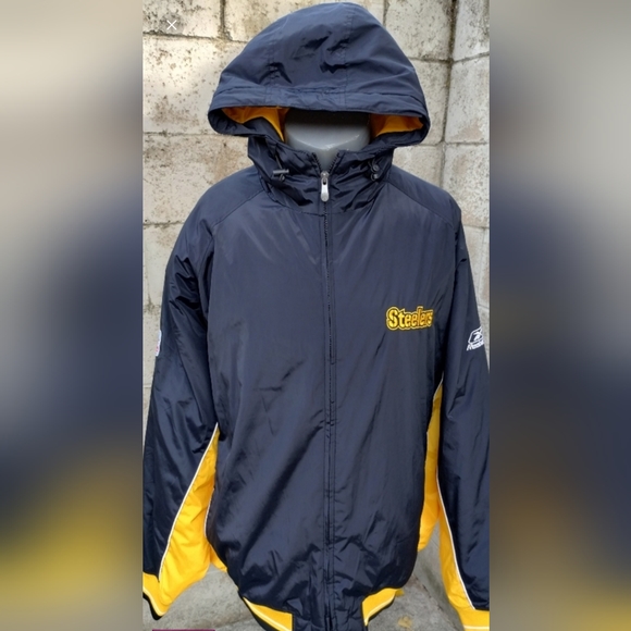 Pittsburgh Steelers NFL Reebok Logo Back Drawstring Hood Jacket - Picture 1 of 14